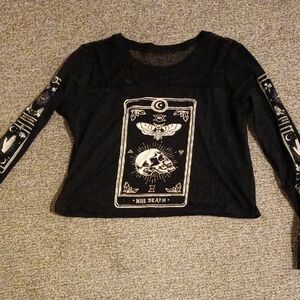 Women's Mesh Gothic Cropped Long Sleeve Shirt